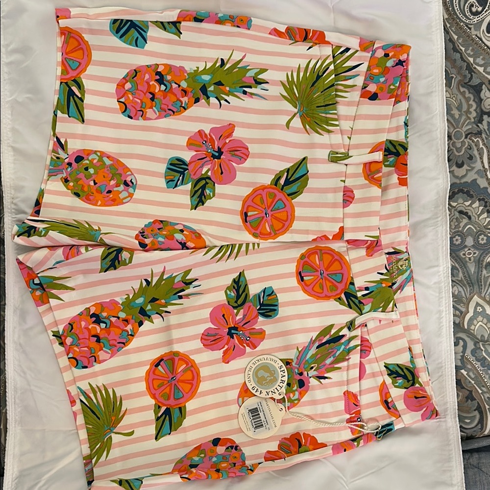 Spartina 449 Pink and Orange Bermuda Shorts Vibrant Summer Style